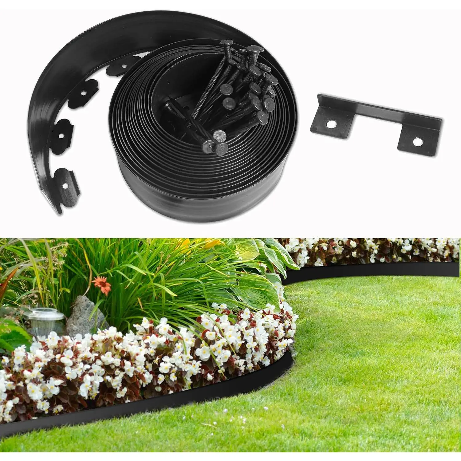 Landscape Edging No Dig 4 inch Tall 33FT Garden Edging with 30 Spikes, Landscape Edging Border for Landscaping, Lawn, Flower Beds, Grass and Yard (4inch 33ft)