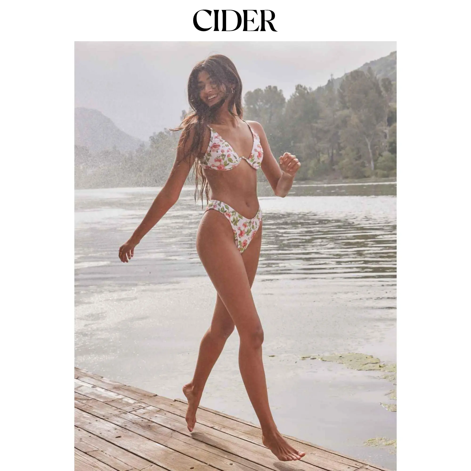 Cider [size 2-8] V-neck Floral Underwire Cheeky Bikini Swimsuit With Mesh Knotted Sarong