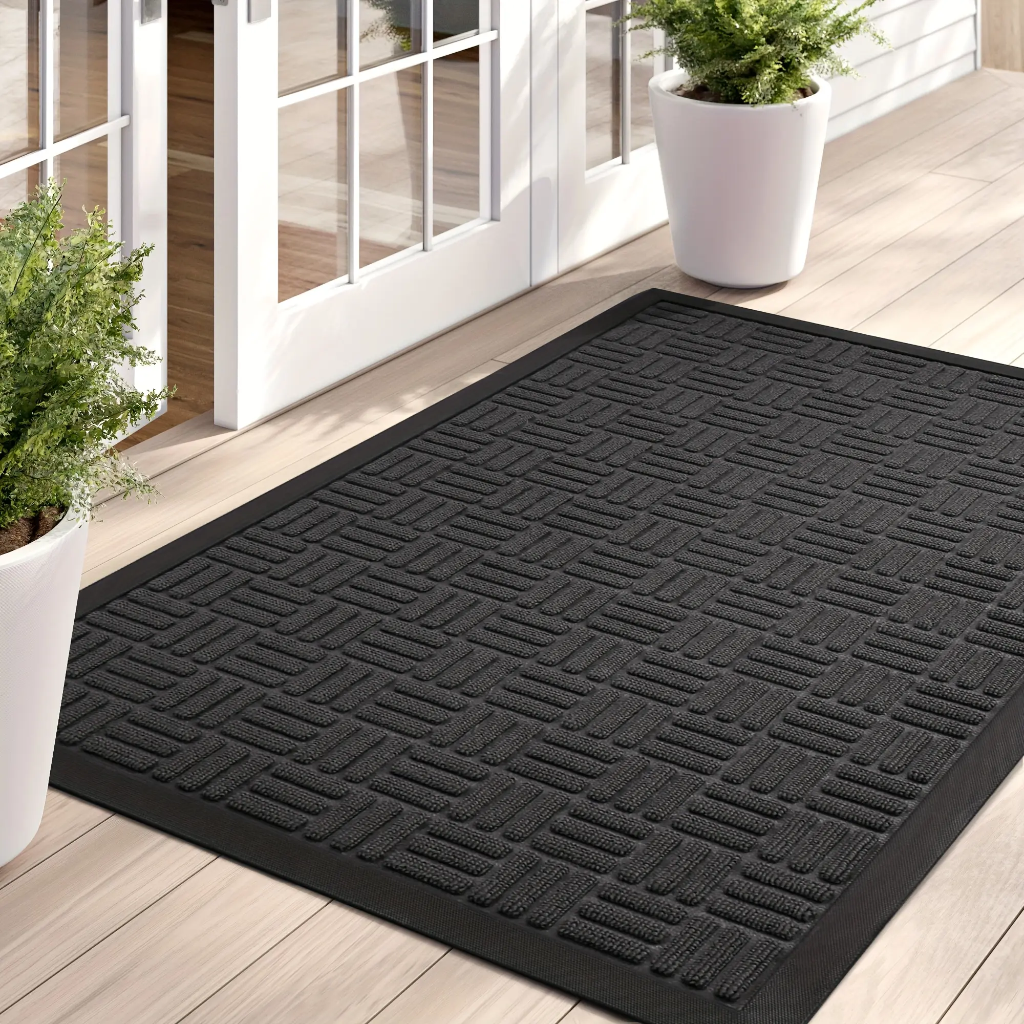 Waterproof   Mat, Outdoor Front Door rug , Durable Non-Slip Door Mat, Low Profile All-Season Entry Mat, Perfect for Patio, Garage And Entrance, Effectively Traps Dust And Moisture, Easy to Clean - Home Decoration