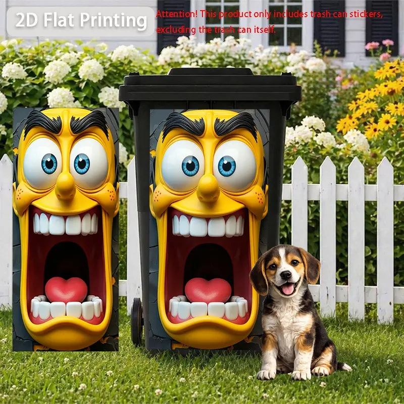 1pc Trash Can Sticker 37x82cm, Face Shocked Mouth Heart Design, Self-Adhesive Wall Decal, Unique Wall Decor, Kitchen Decor, Home Decoration