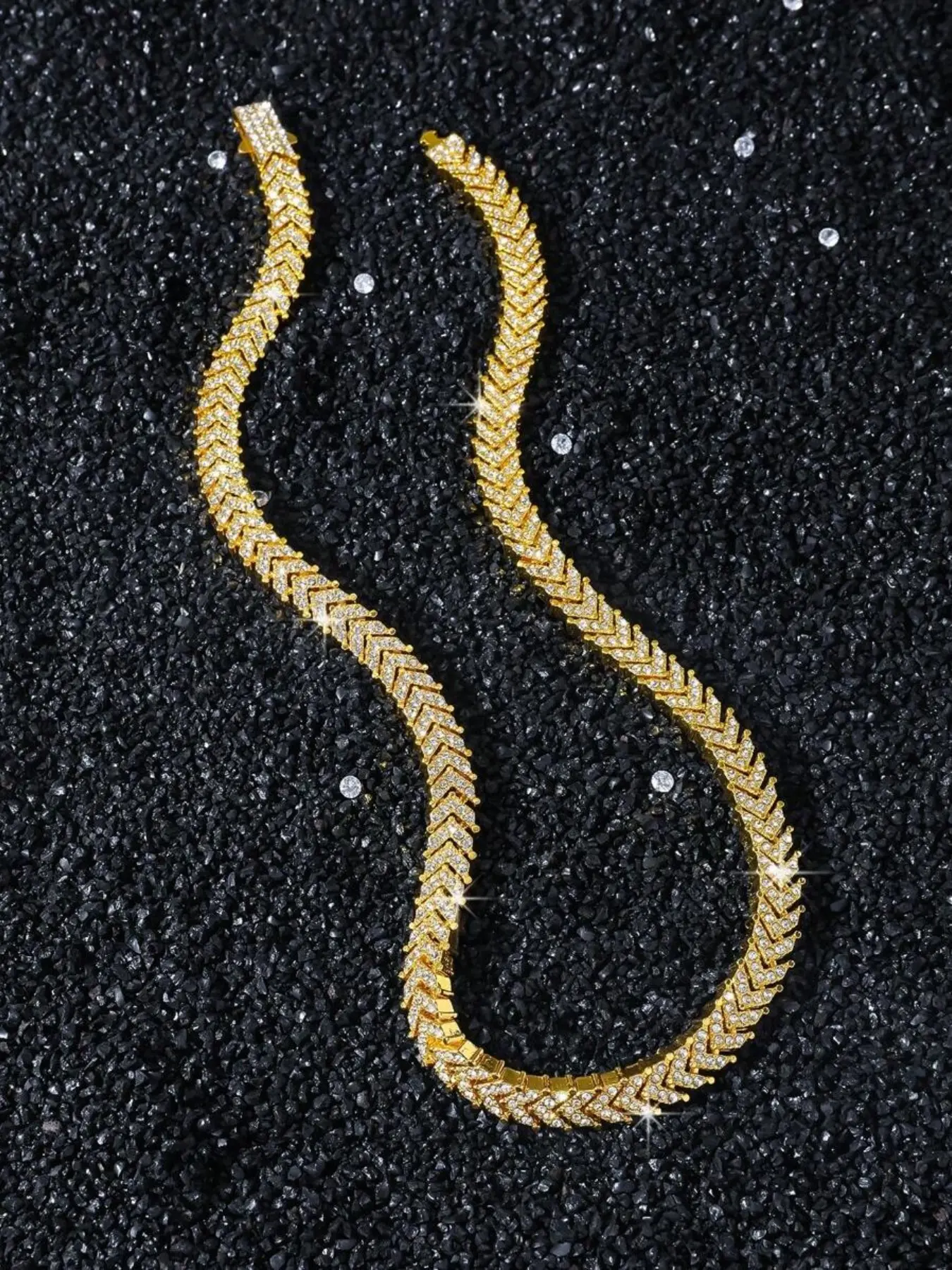 1pc Men's Women Hip Hop Style Fully Rhinestone Fish Tail Chain Necklace