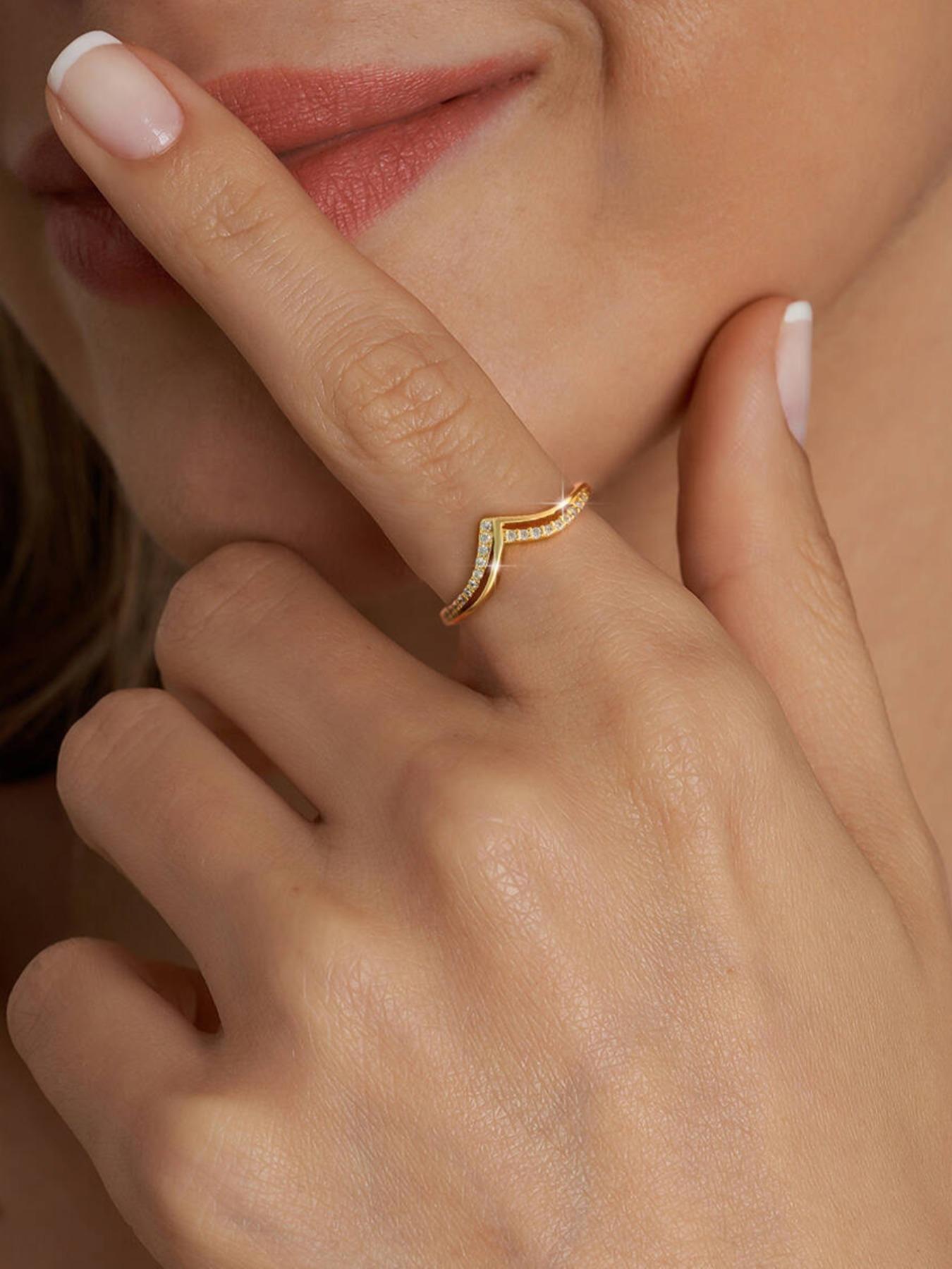 S925 Sterling Silver V-shaped Artificial Zircon Ring, Fashion Promise Ring, Fashion Accessories for Women & Girls, Trendy All-match & Exquisite Jewelry for Birthday Gift, Adjustable Rings