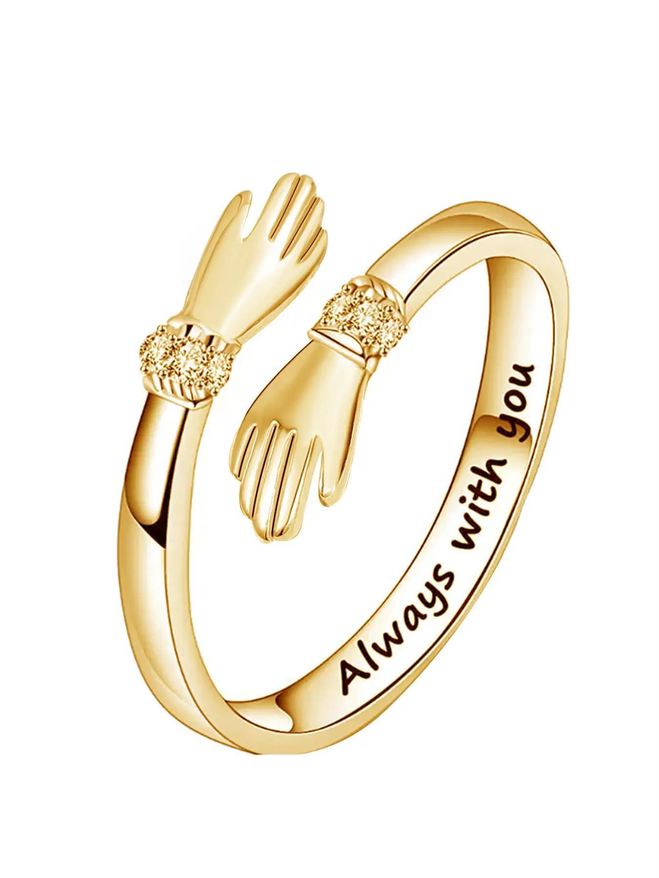 Couple Fashion Letter Design Rhinestone Inlaid Copper Ring, Wedding Engagement Party Jewelry for Women & Girls, Exquisite Jewelry for Gift, Fashion Promise Ring, Unique Rings, Alphabet Design Ring