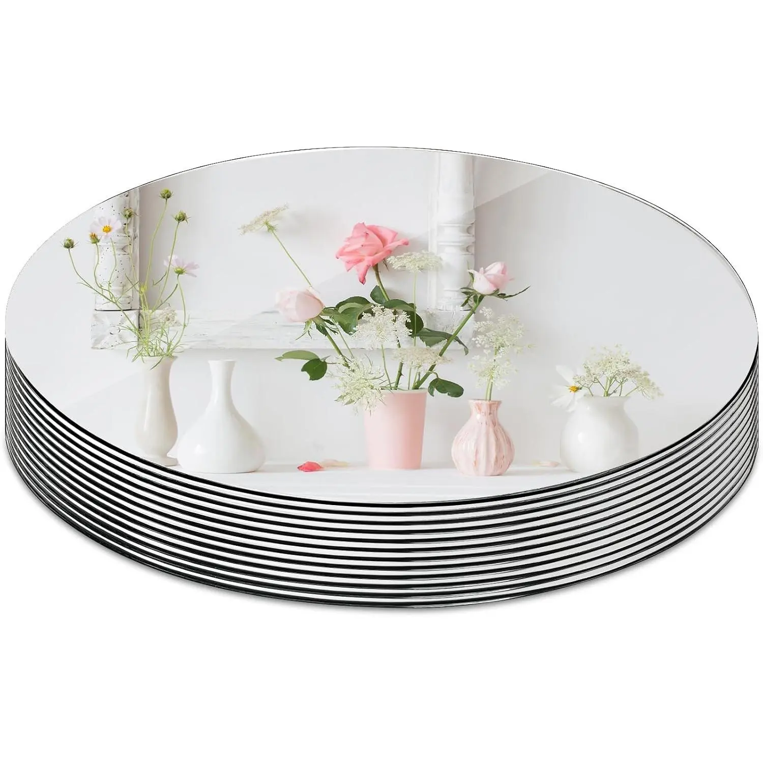 Set of 12 Round Mirror Trays, 10 Inch Glass Mirrors Candle Plate Large Circle Mirrors Wall Mount Glass Mirror Tiles for Table Centerpieces, Crafts, Wedding, Party Decorations