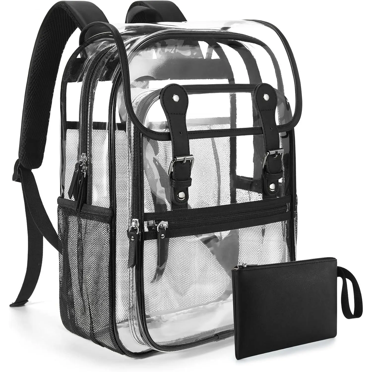 Clear Backpack for School 17" Heavy Duty Transparent Bookbag | 0.5mm Thick PVC, Padded Straps, Fits 15" Laptop, See-Through Backpack for  10+ Boys Girls Adults, College Work Travel