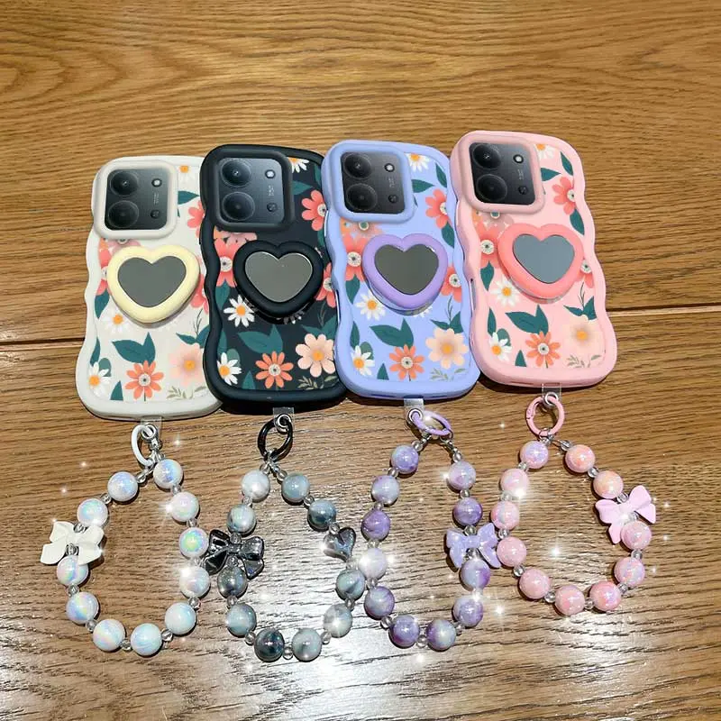 3pcs( Pale orange flower phone Case+Lanyard+Stand) Chic For Redmi 15C/14C/13/13/13C/14C/14R/9/9A Sport/9AT/9C/12/12C/11A/A5/A3x/A3/A3 Pro/A4 For Note 14S/Note 14 Pro+/Note 14 Pro/Note12R/Note 12 Pro/Note 10S/Note 11SE/Note 11 Pro/Note 15/Note 15 Pro Cover