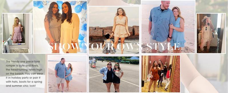 FMEYOA Womens V Neck Beach Tank Rompers Flowy Ruffle Layered Shorts Jumpsuit High Waist