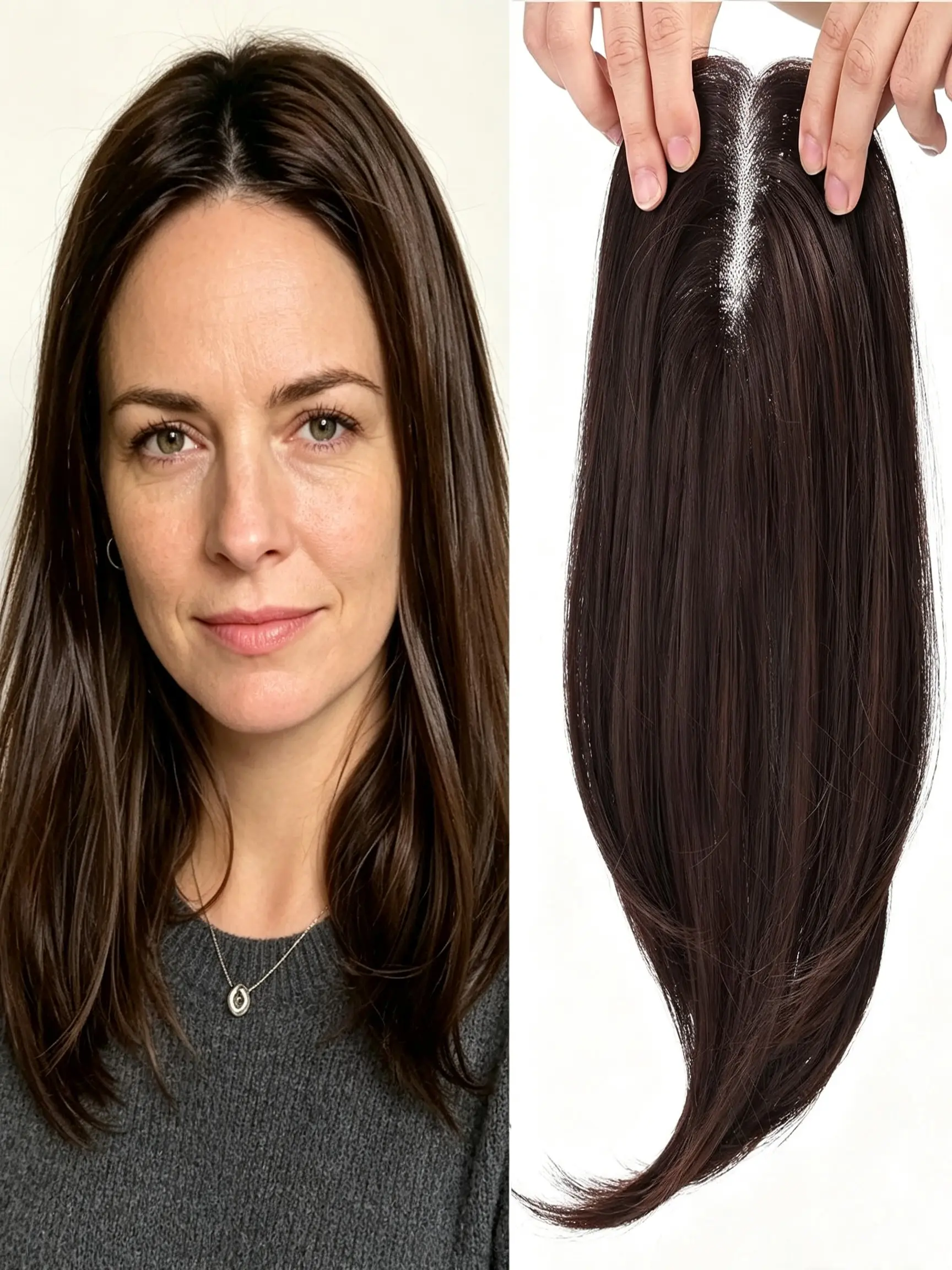 ⚡Quick Hair Transformation Hack! Kanekalon Synthetic Clip‑In Straight Hair Topper In Rich Dark Brown, Boost Crown Volume, Blends Naturally, Ideal For Stress‑Free Everyday Wear🎀