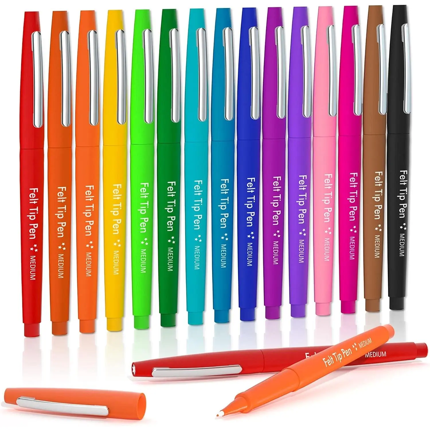 Felt Tip Marker Pens, 15 Colors, 0.7mm Medium Point, Ideal for Journaling, Writing, Note Taking, Planning, Art, Office & School Supplies