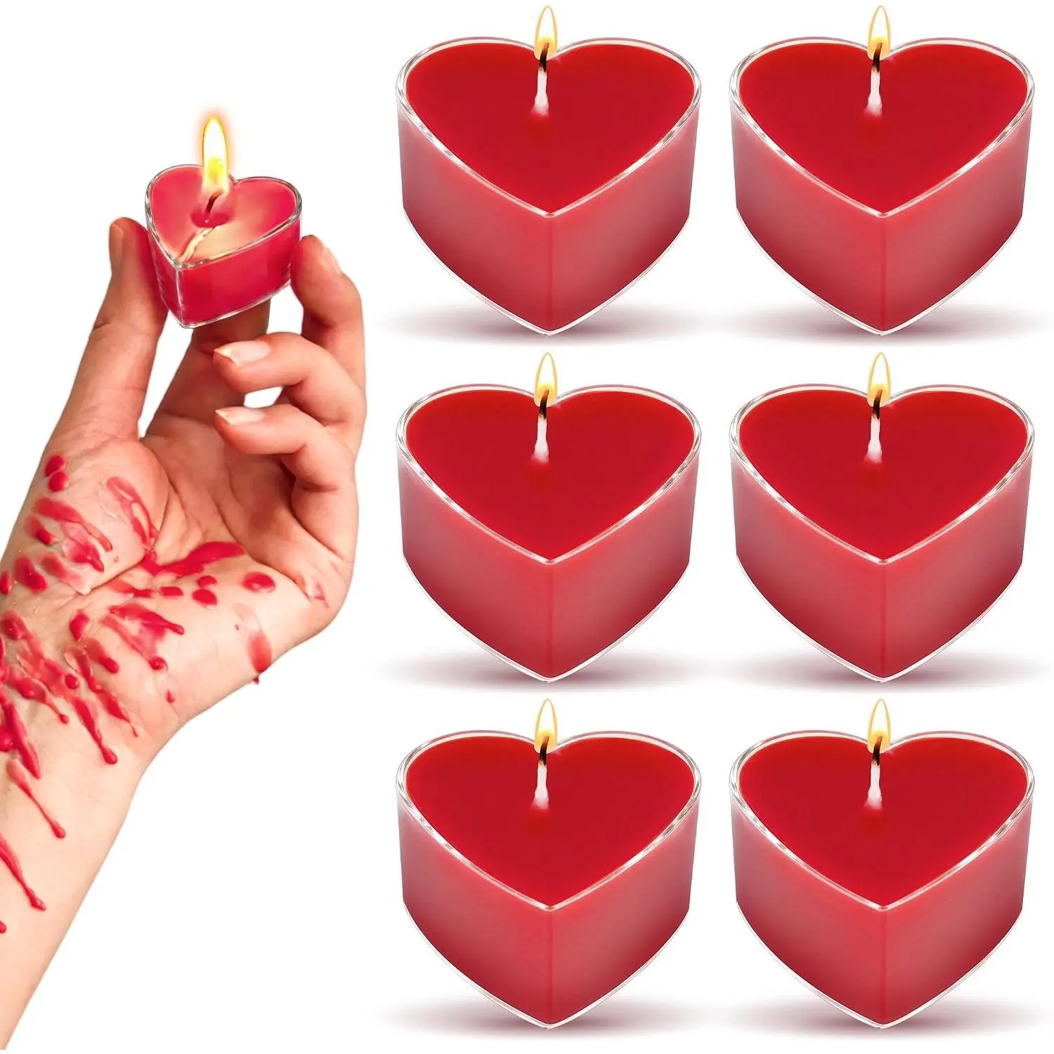 6 count Low Temperature Candles, Low Heat  Safe Candles Wax Play, Romantic Wax Play Candles, Heart Shaped Scented Candle for Couples(Heart, Red)