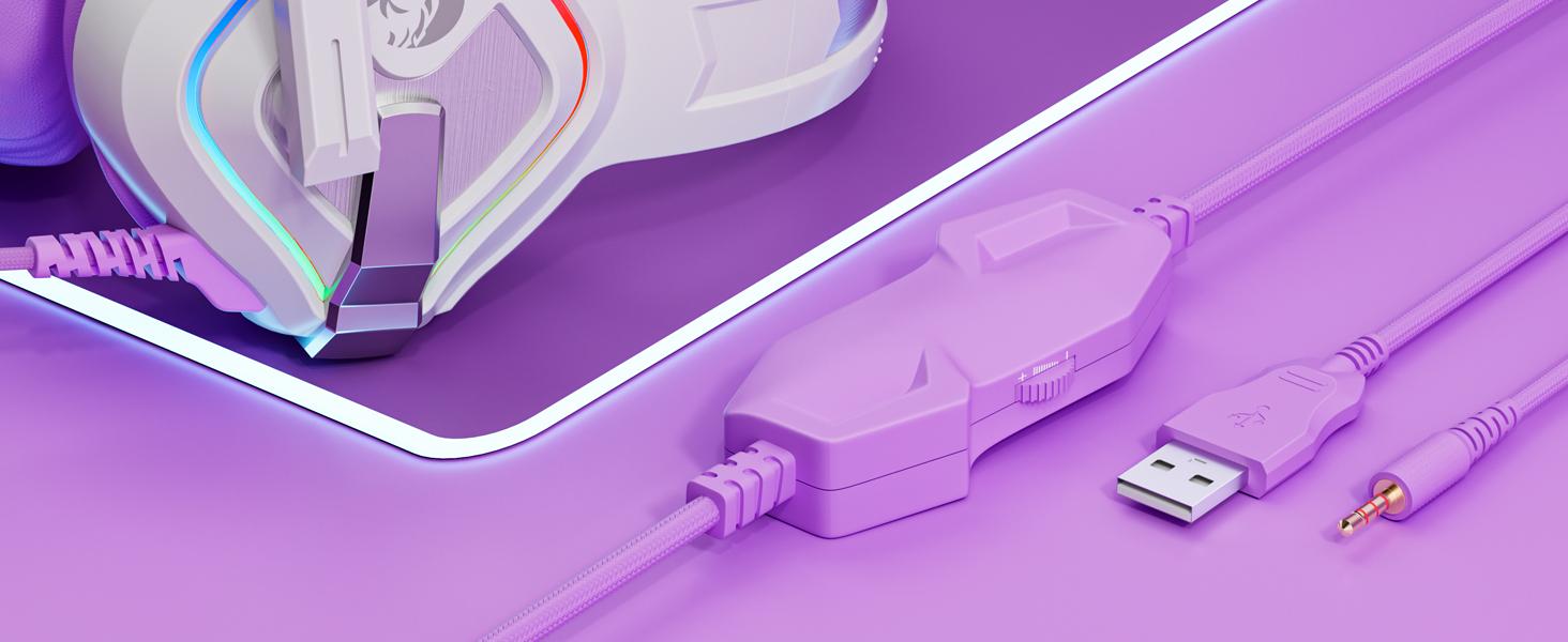 Purple Gaming Headset for PC, PS4, PS5, Xbox One, Xbox Series S/X, Switch, Noise Canceling Microphone, Stereo Surround Sound, 3.5mm Wired Gaming Headphones