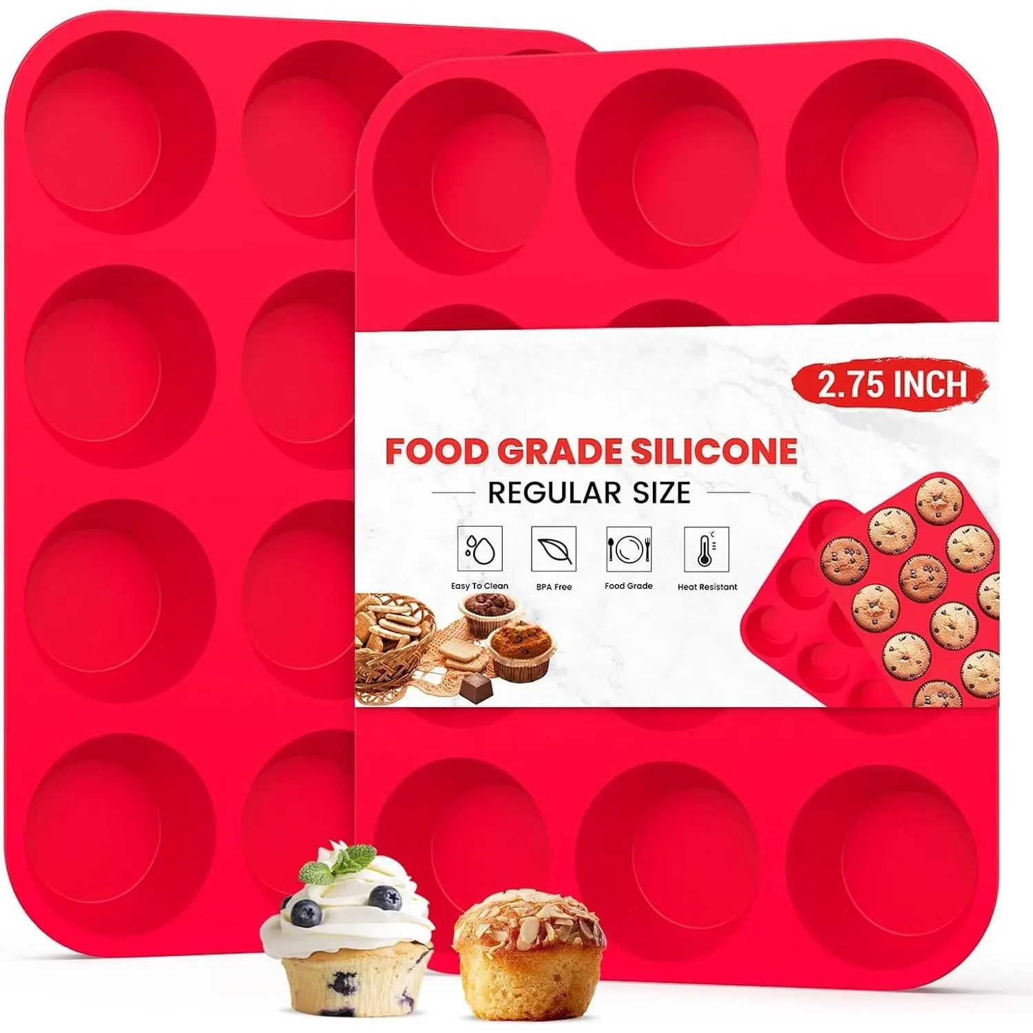 2 Pack  Muffin Pans for Baking & Cupcake Pan - 12 Cup Regular Size  Molds,  Egg Bites Mold