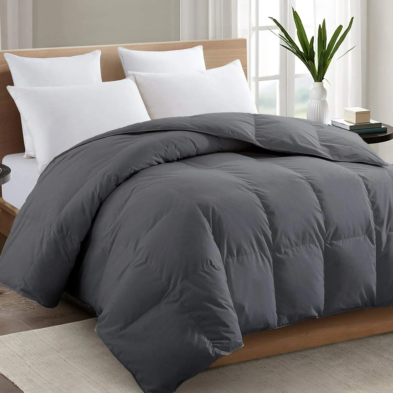 2100 Series King Comforter All Season Breathable Grey Comforter Soft 4D Spiral Fiber Quilted Lightweight Down Alternative Duvet Insert with Corner Tabs Hotel Summer Style (90"x102")