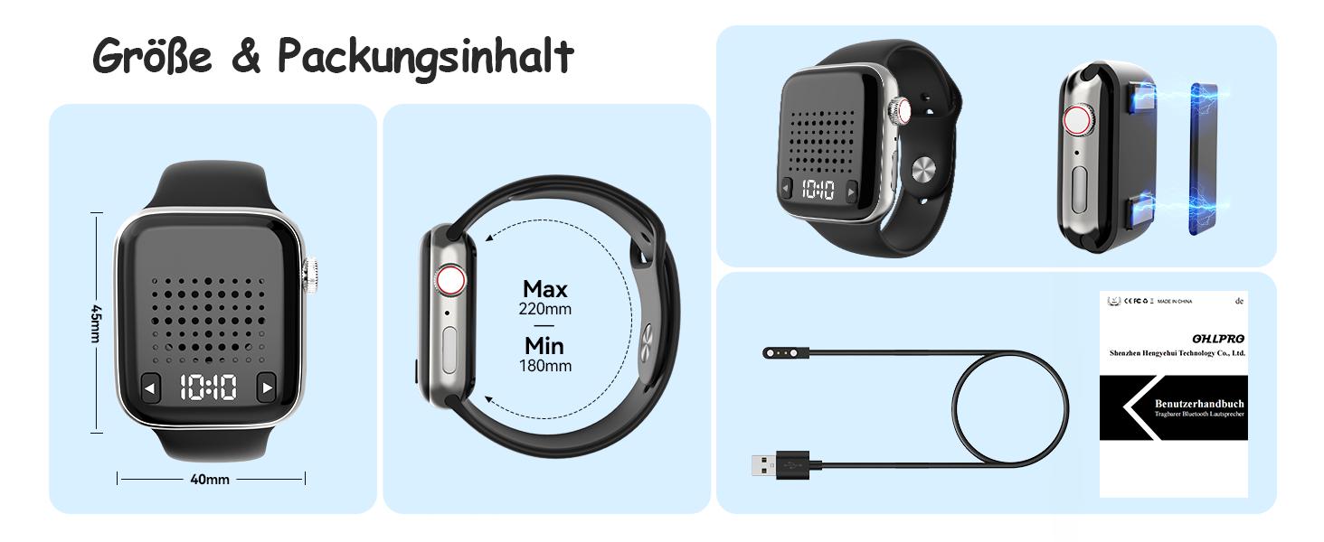 OHLPRO Wearable Bluetooth Speaker, Small, Portable Bracelet & Magnetic Clip-On Wireless Speaker Mini, Stereo HD Sound, Bluetooth 5.3 Hands-Free Function with Time Display, Ideal for Travel Sports