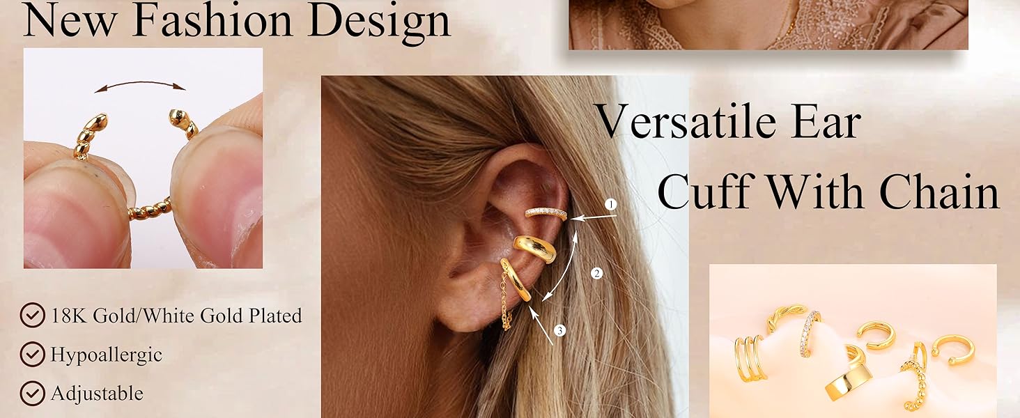 FUNRUN 12 Pcs Ear Cuffs Non Piercing for Women Adjustable Cuff Earrings Non Pierced Cubic Zirconia Ear Cuff Clip on Cartilage Fake Earrings Jewelry