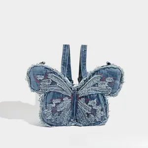 Punk Washed Denim Crossbody Bag, Niche Butterfly Irregular Shaped Bag, Multi-purpose Shoulder Backpack for Street Style