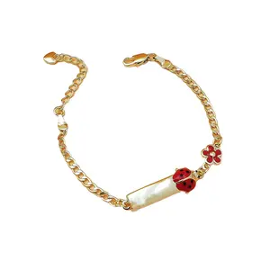 Girls' Ladybug Charm Bracelet with Red Flower and Heart Charms, Cute Adjustable Link Chain Jewelry Gift, 5.9-7.08 Inches