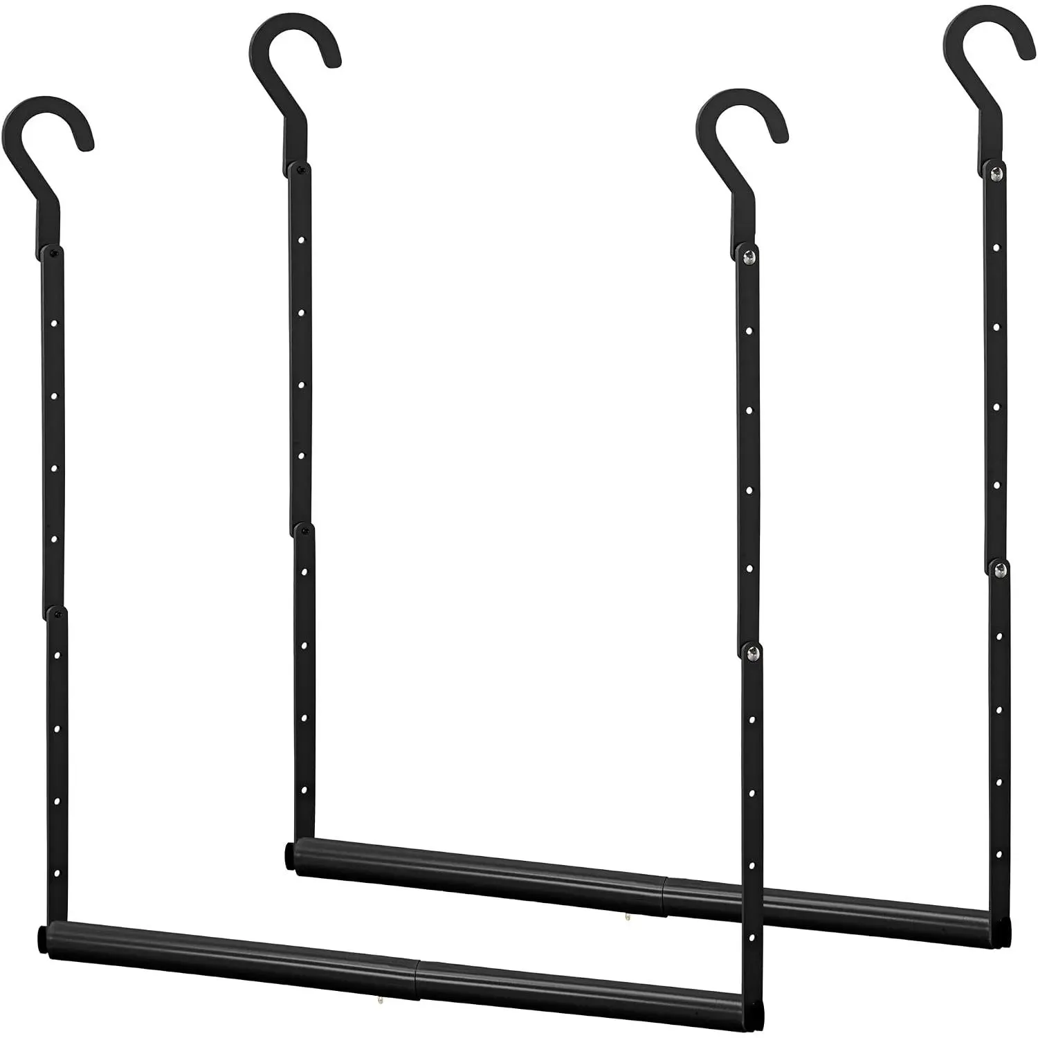 Adjustable Closet Rod for Hanging Clothes, 2 Pack Black, Expandable 17.9"-29.7" Heavy-Duty Metal Hanging Rod with 9 Height Adjustments, Space-Saving Double Closet Organizer