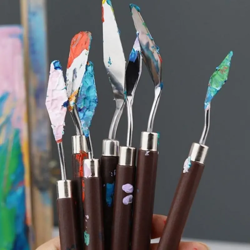 7Pcs/Set Stainless Steel Oil Painting Knife Artist Spatula Art Tools stationery Cake baking supplies painting drawing cute