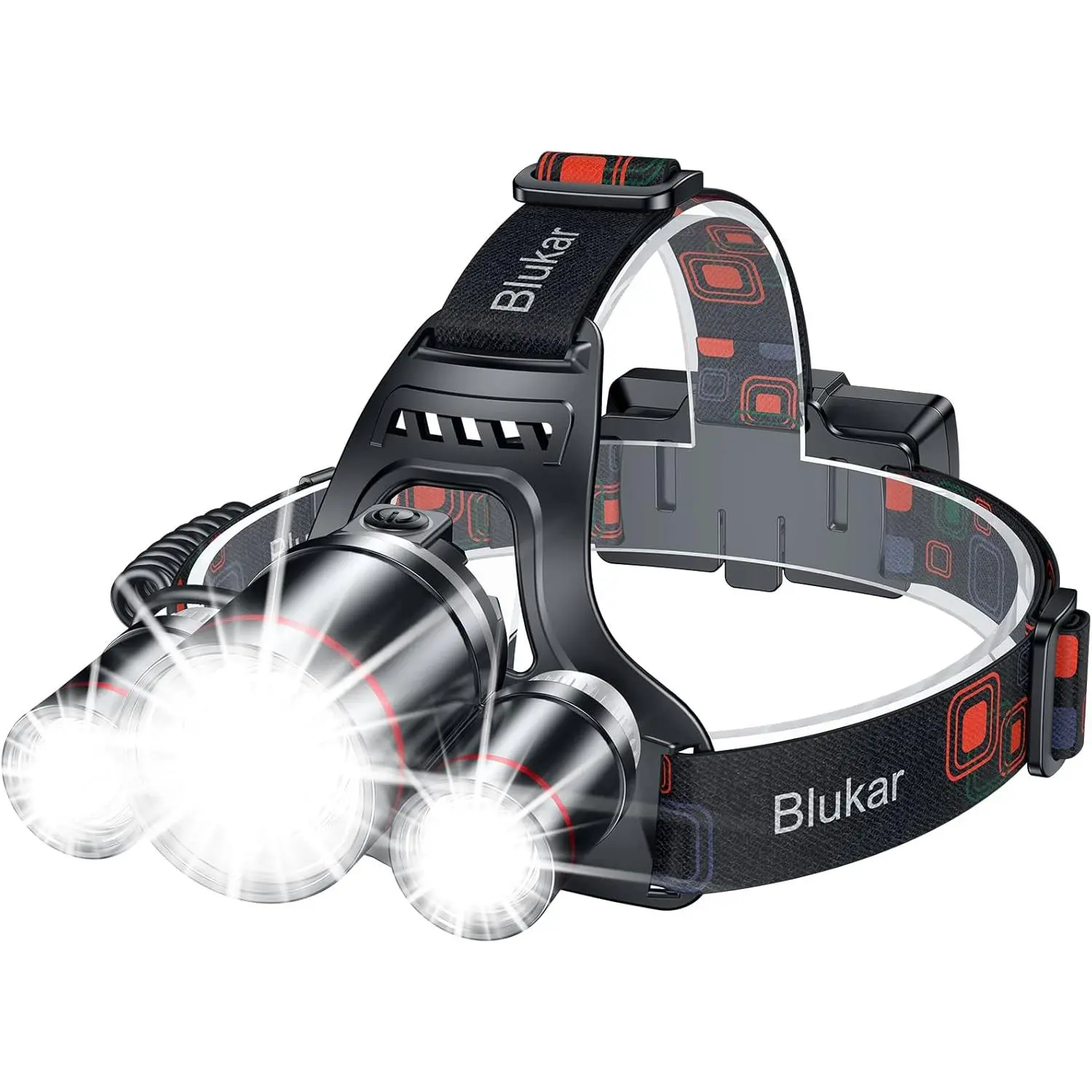Blukar LED Rechargeable Headlamp,Super Bright Rechargeable Headlight Flashlight-3 Lights 5 Modes,Zoomable,Spotlight&Floodlight Combination,IPX6 Waterproof,20+Hrs Runtime for Running,Hiking,Camping etc