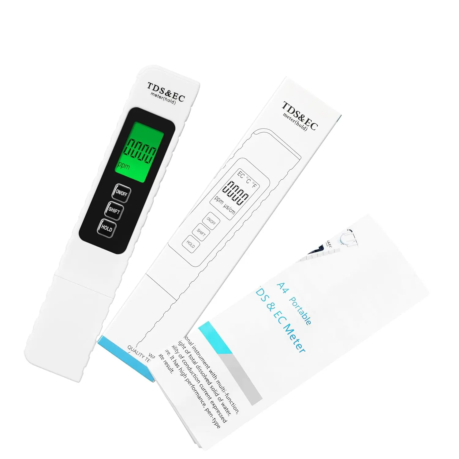 TDS Meter Digital Water Tester 4 in 1 TDS EC & Temperature(°C,°F) Meter, 0-9999 ppm Meter, Portable Large Display Water Testing Kits for Drinking Water Hydroponics Aquarium, RO/DI System