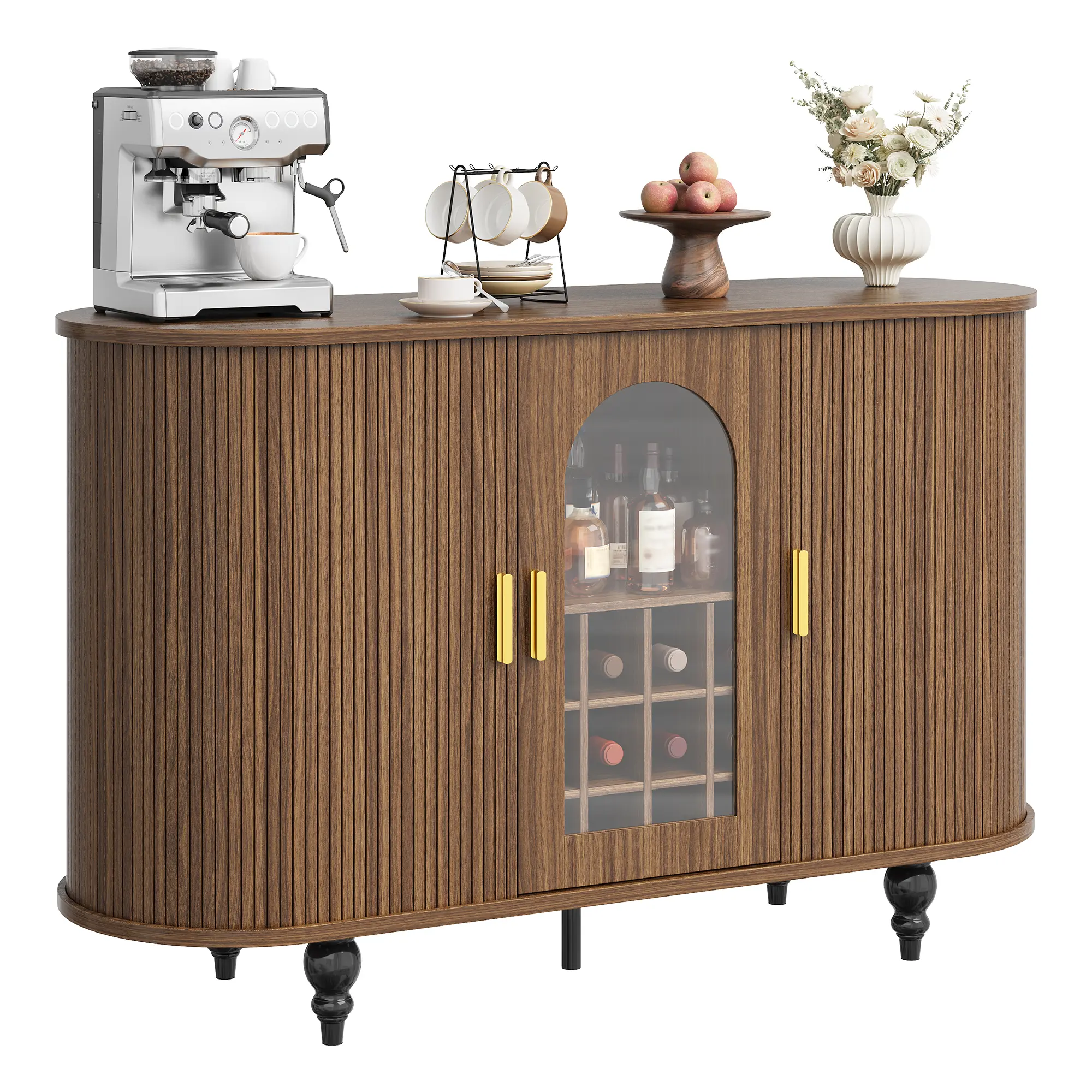 Home Bar Cabinet with Storage, Sliding Door Liquor & Coffee Bar Console - Wine & Liquor Storage, Space-Saving Design