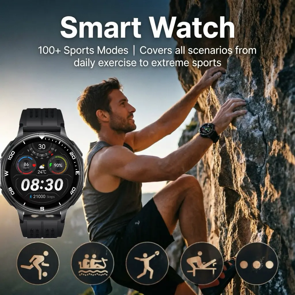 Large Screen Outdoor Adventure GPS Watch, Chatgpt Smart Assistant, 24hr Heart Rate Blood Oxygen Sleep Monitor, Waterproof Swimming Diving Wristwatch