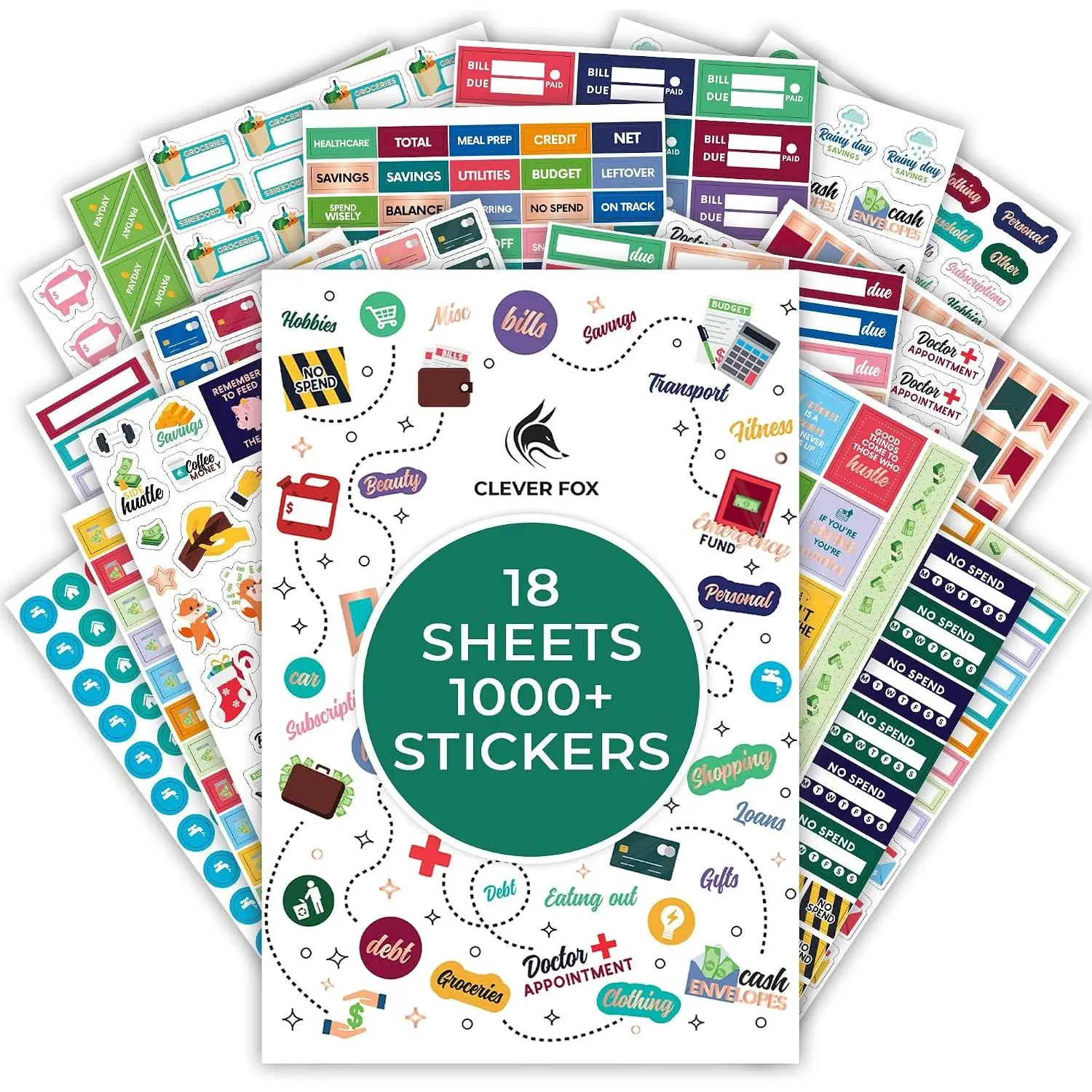 Budget Stickers by  - 18 Sheets Set of 1030+  Budget Planner Stickers for Your Monthly, Weekly & Daily Planner, Budget Planner, Calendar or Journal, Budget Sticker Book (Budget Pack)