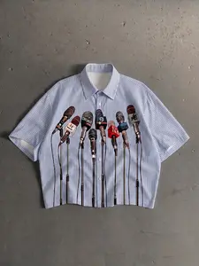 Men's Short Sleeve Shirt, Striped, Patchwork Plaid and Geometric Patterns, Casual Button Decor, Urban Style Top, Fashion Daily Wear