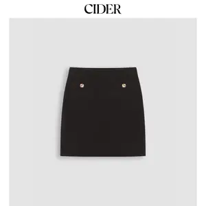 Cider [size 2-10] Middle Waist Button Knitted Mini Skirt