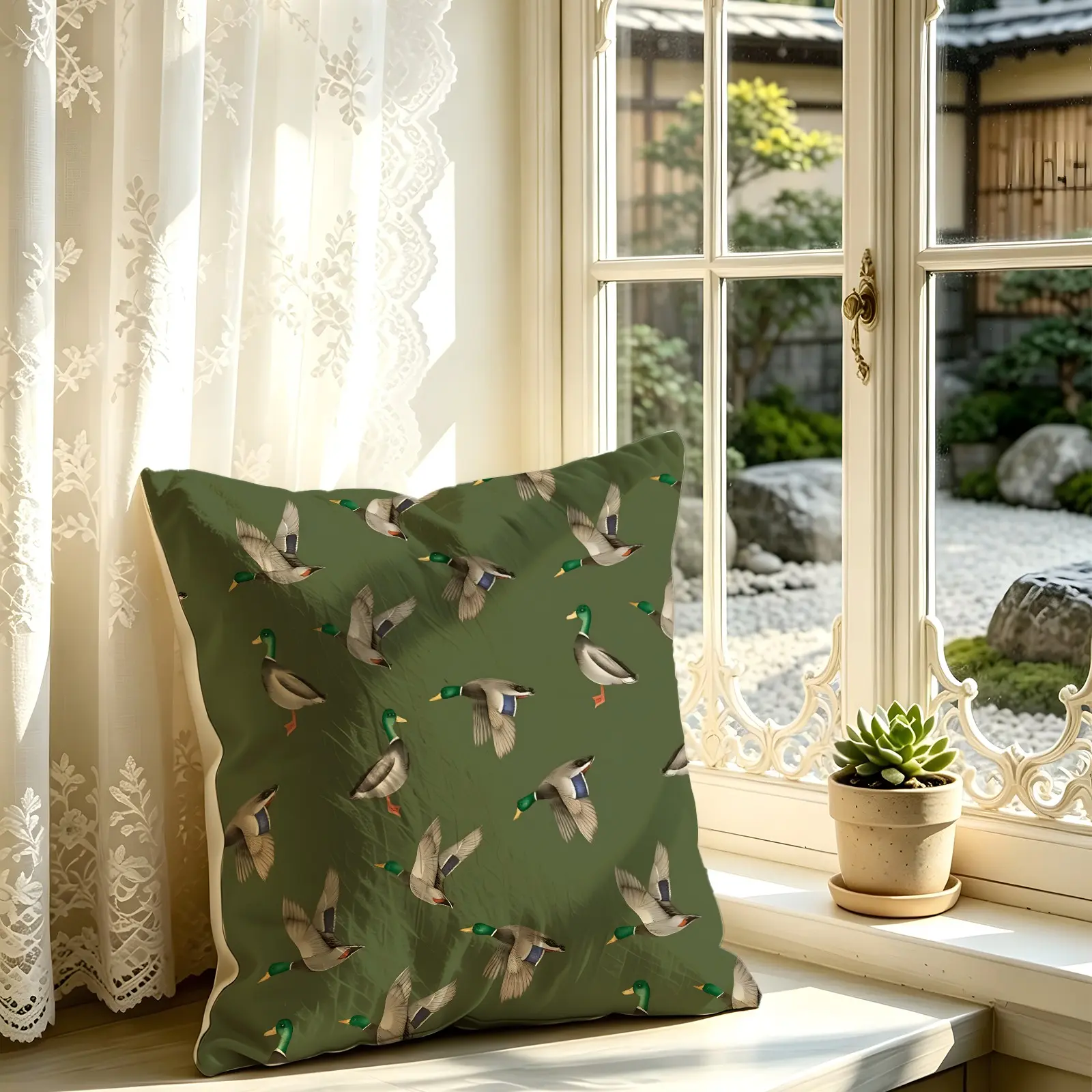 Duck Digital Printed Throw Pillow, Soft Decorative Cushion Accent Pillow Includes Pillow Core, Vivid Fade-Proof Wildlife Hunting Pattern, Cozy Farmhouse Cabin Home Decor for Sofa and Couch, Breathable Easy Clean Square Decor Pillow