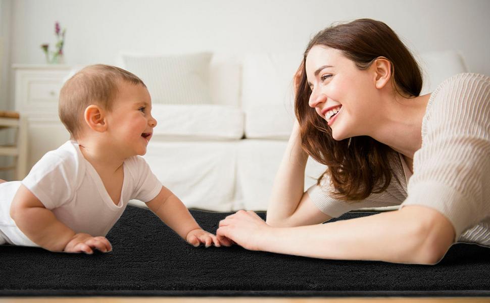 FAMVAL Large Size Plush Rugs Big Fluffy Area Rug Non-slip Soft Shaggy Ultra-comfortable Carpet Mats for Livingroom Bedroom Nursery Home Decor Black Christmas gifts