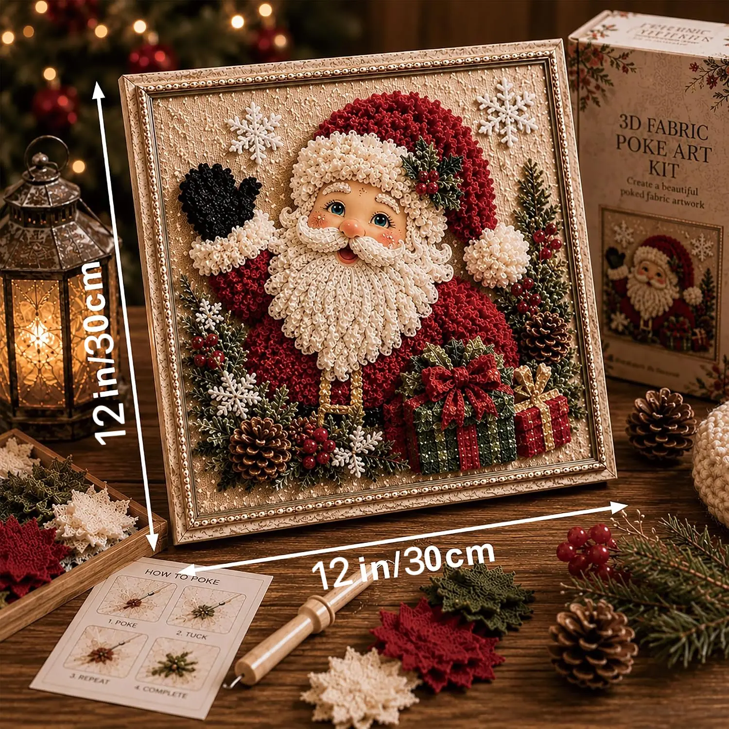 3D Christmas Fabric Poke Art Kit, (12*12 in)3D Fabric Poke Art Kit for Adults with Pre-Cut Squares, Adult DIY Needle Punch Craft Kit, Vintage Holiday Handmade Decoration (Style 8)