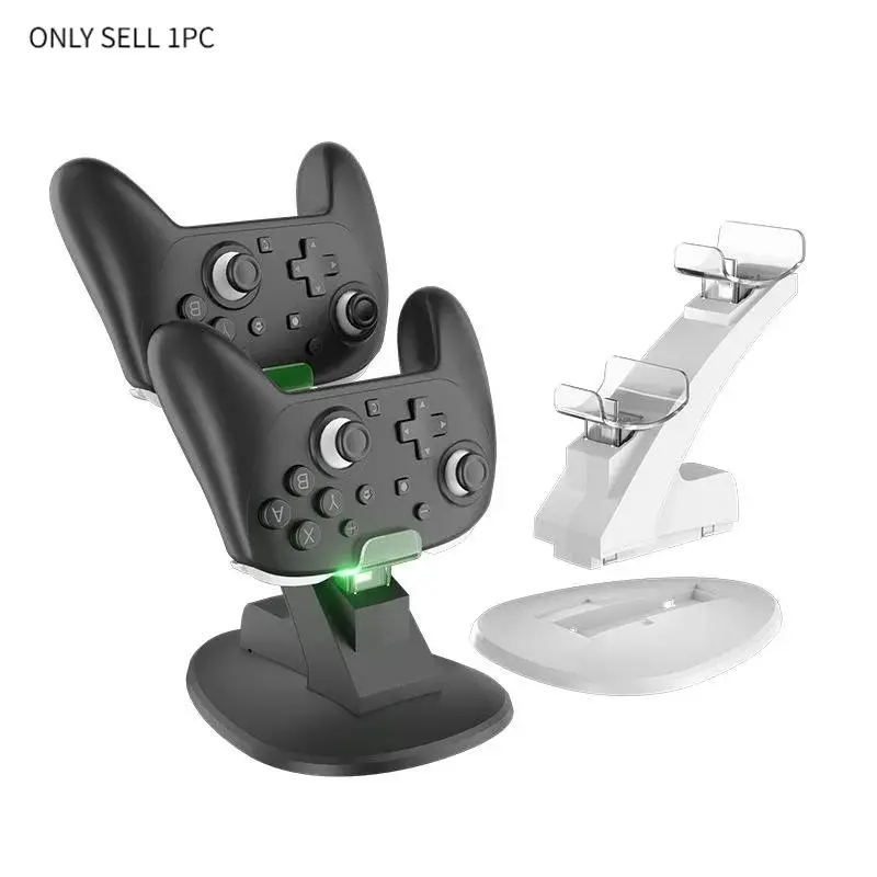 Switch 2 Pro controller airplane charger; NS2 Pro game controller dual charging dock with green indicator light.