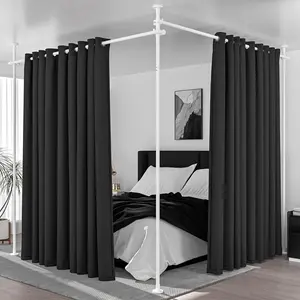 No Drilling Adjustable Tension Room Divider Curtain Rods Self Standing Partition Hanging Divider for Room Separation 48-120in H 30-140in W White