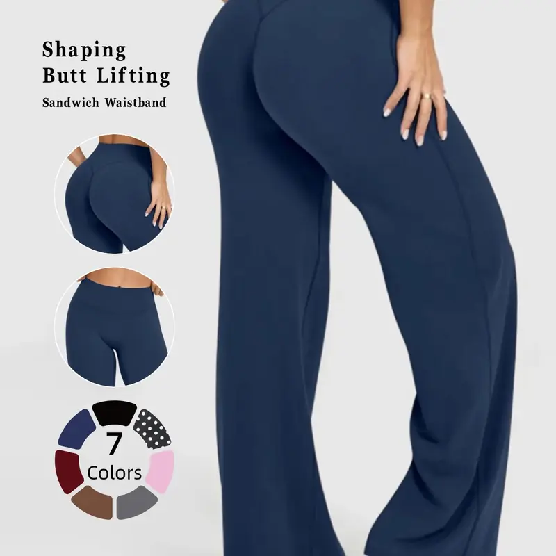 Solid Color Yoga Pants, Exercise Pants, Quick-Dry Workout Tights, Wide Leg Comfortable, Sporty Style, All Seasons, Ideal for Fitness and Casual Wear