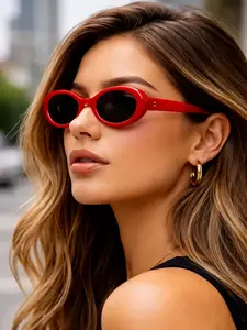 Vintage Oval Sunglasses Frame for Women, Outdoor Travel Street Photography Driving Decorative Sun Glasses, Fashionable Eyewear Accessory