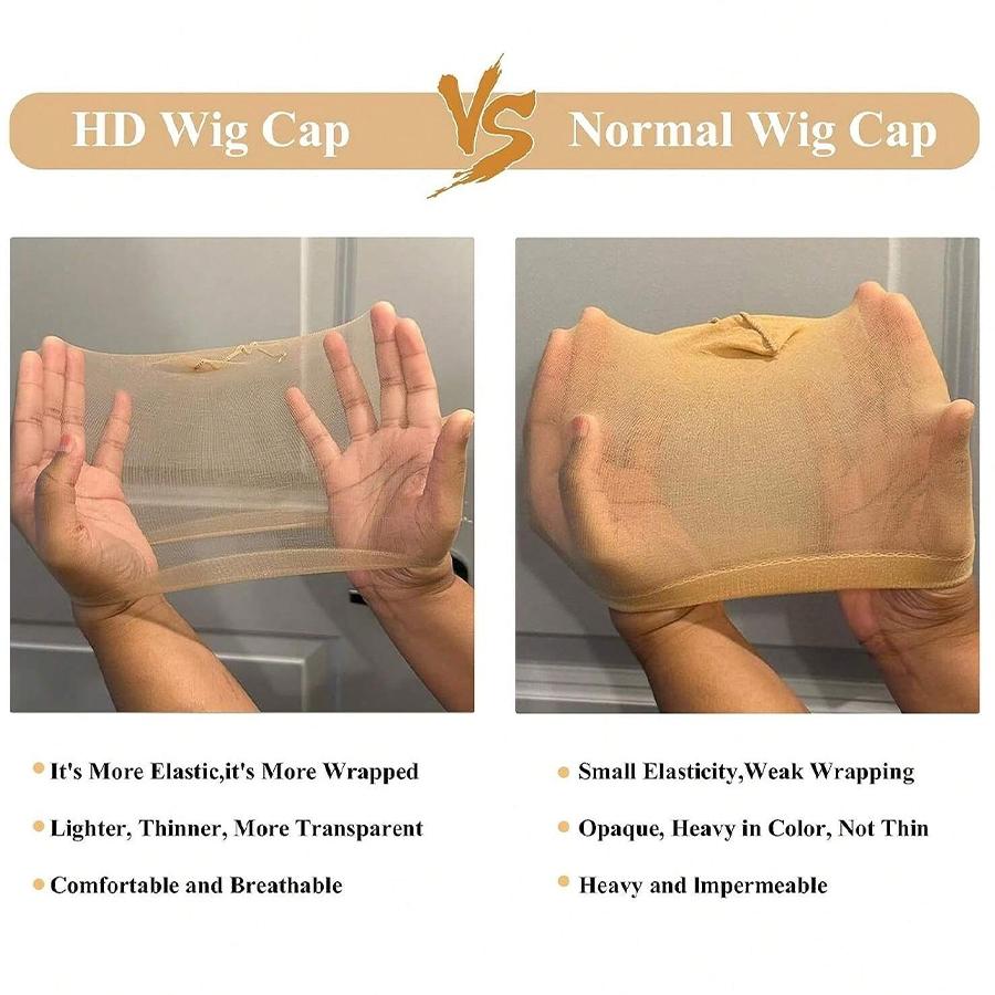 2/12Pcs HD Wig Cap Stocking Wig Caps Invisible Ultra Thin Sheer Breathable Stretchy Adjustable Wig Cap Nylon Transparent Wig Caps for Women Lace Front Wigs