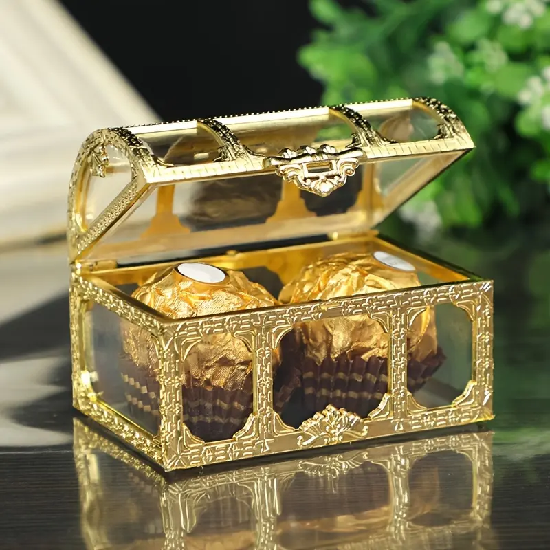 12pcs -Plated Plastic Treasure Chest Box with Hinged-Flip Lid - Pirate Treasure Box Suitable for Weddings, Birthdays, Christmas, Valentine' Day, Graduation Parties - Decorative Candy & Trinket Box, Plastic Treasure Case, Containers with lids