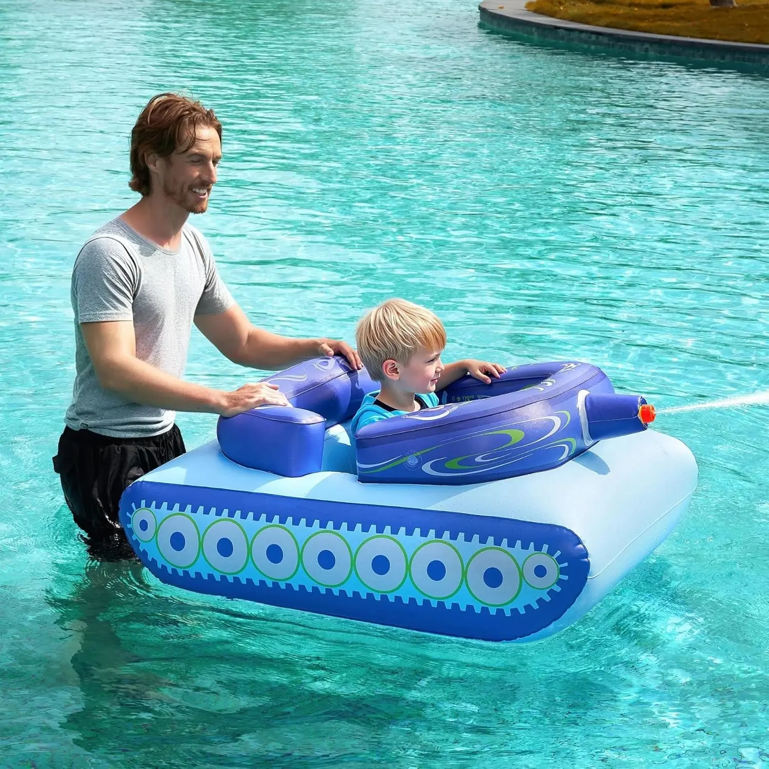 Inflatable Tank Pool Float for Kids with Water Gun – Swimming Pool Floaties, Water Fight Battle Toys, Summer Fun(Gift)