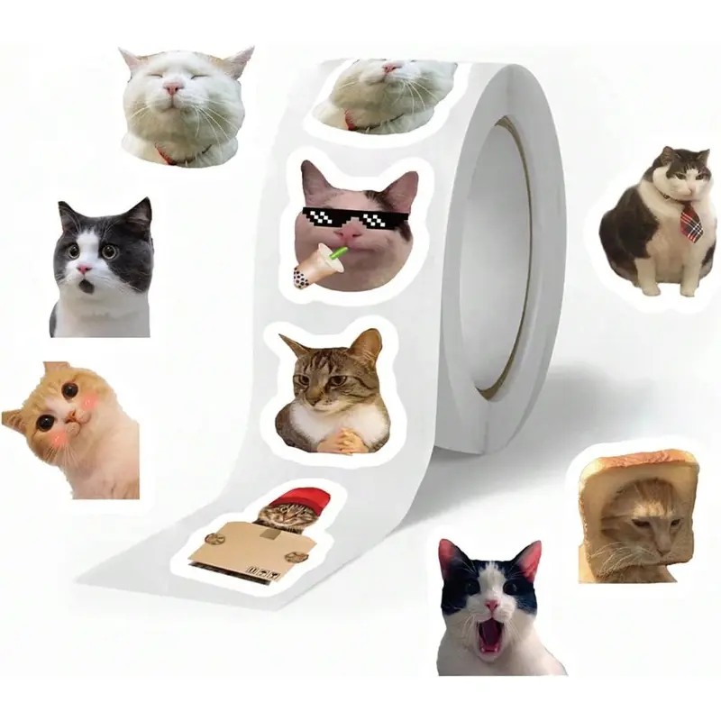 500PCS Cat Meme Stickers Roll 10 Styles Funny Cat Stickers Cute Animal ...