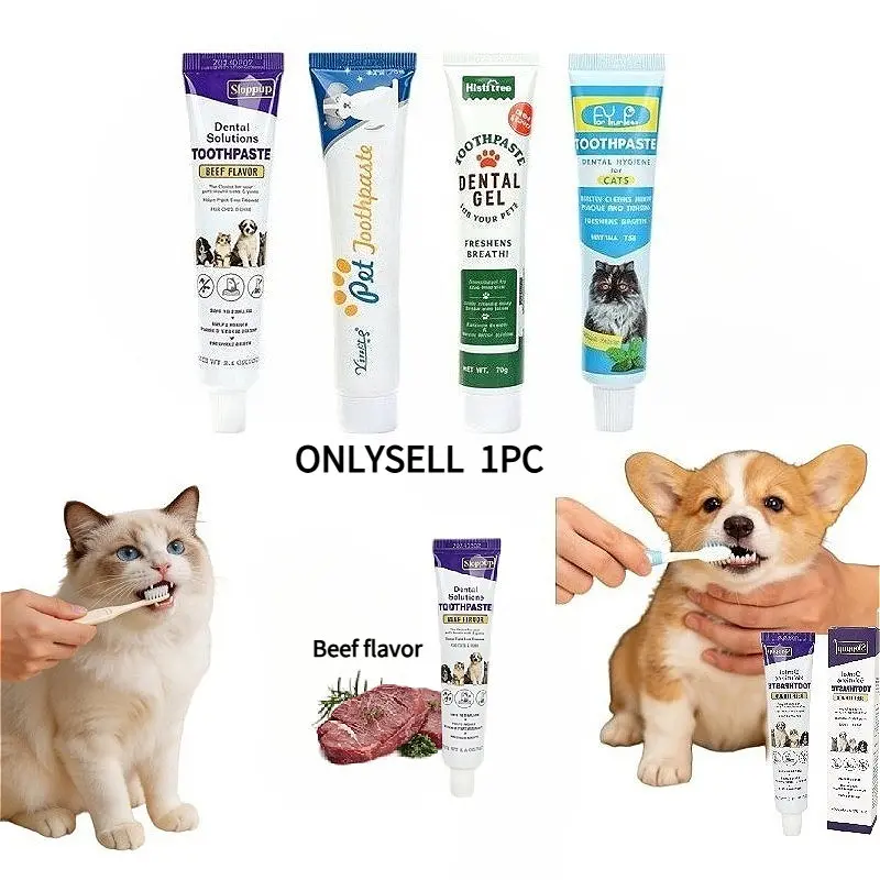 Pet Toothpaste for Dogs and Cats, Beef Flavor Oral Care Kit, No Rinse Brushing Set, Suitable for Puppies and Kittens, Beauty Cream Form