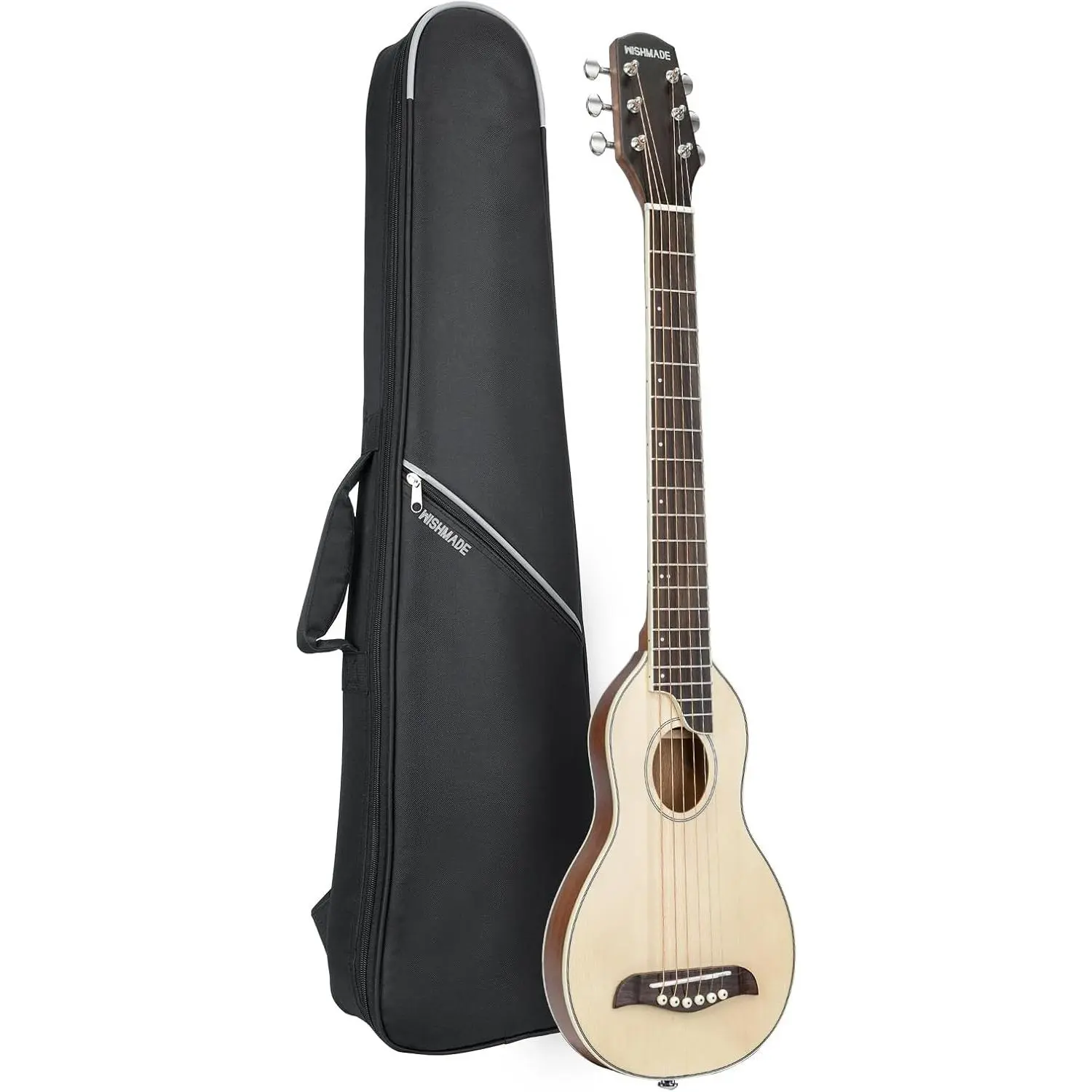WishMade Small Body Acoustic Travel Guitar Portable Steel Guitar for Camping and Road Trips