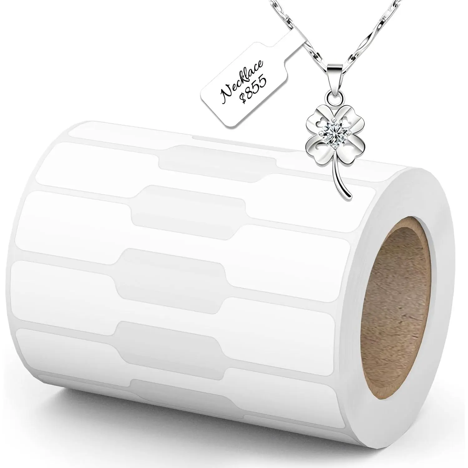 Price Tags, 500 count (1 Roll) Self-Adhesive White Blank Labels,  Labels for Rings, Necklaces, Bracelets, Earrings, Display & Retail Pricing,