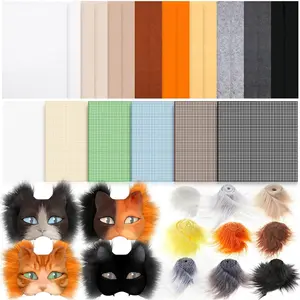Seenelling DIY Therian Mask Kit Felt Fabric Faux Fur Strips Plastic Mesh Sheets for Therian Gear Stuff