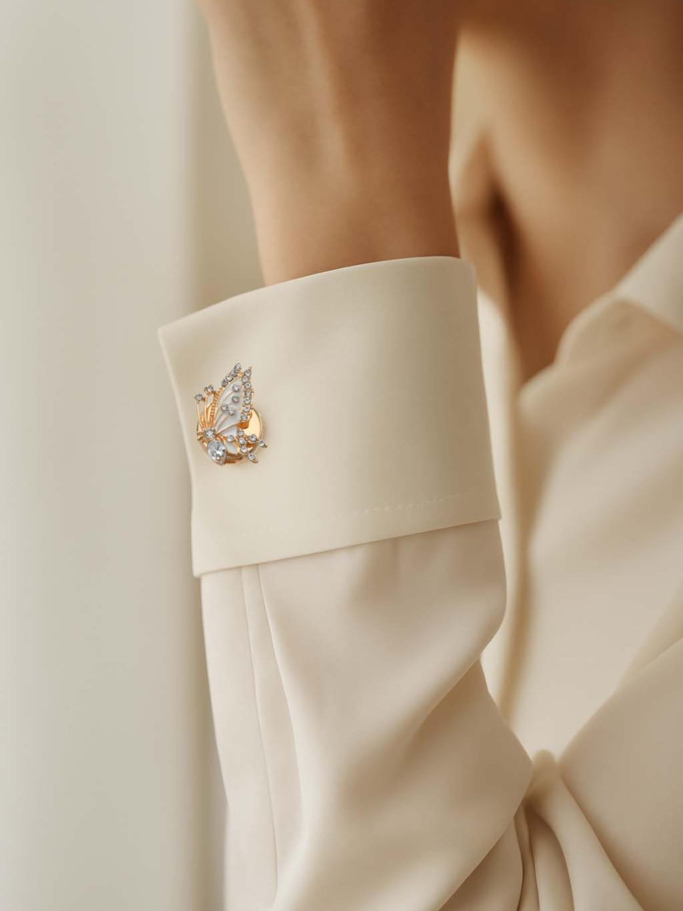 2-Piece Rhinestone Butterfly Shirt Collar Set, Elegant Design for Formal or Casual Occasions, Ideal Gift for Weddings, Dates and Parties