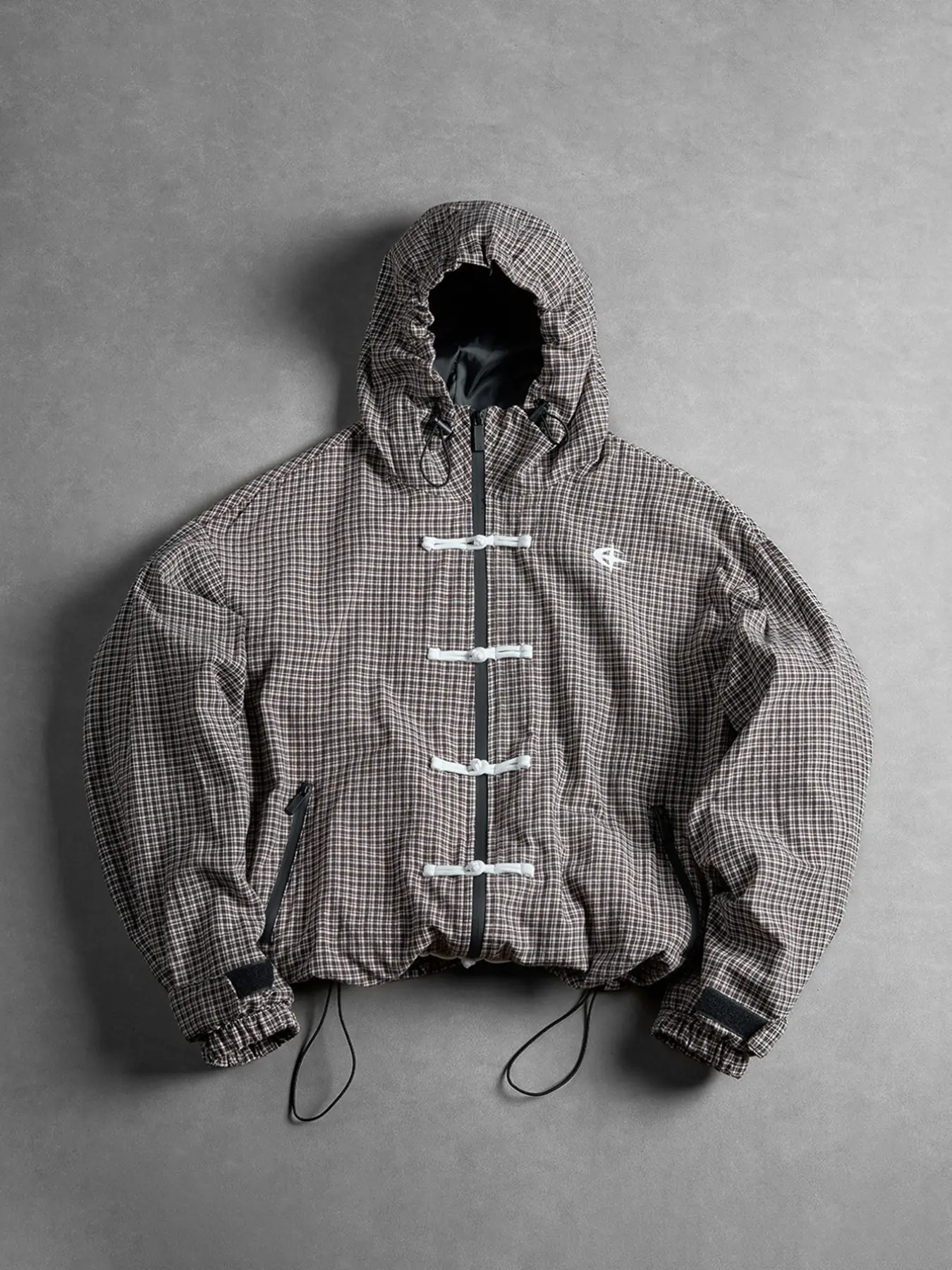 Men's Vintage Plaid Hooded Long Sleeve Windbreaker Jacket, Traditional Mandarin Button Style, Adjustable Drawstring Hem, Casual Spring & Fall Outerwear