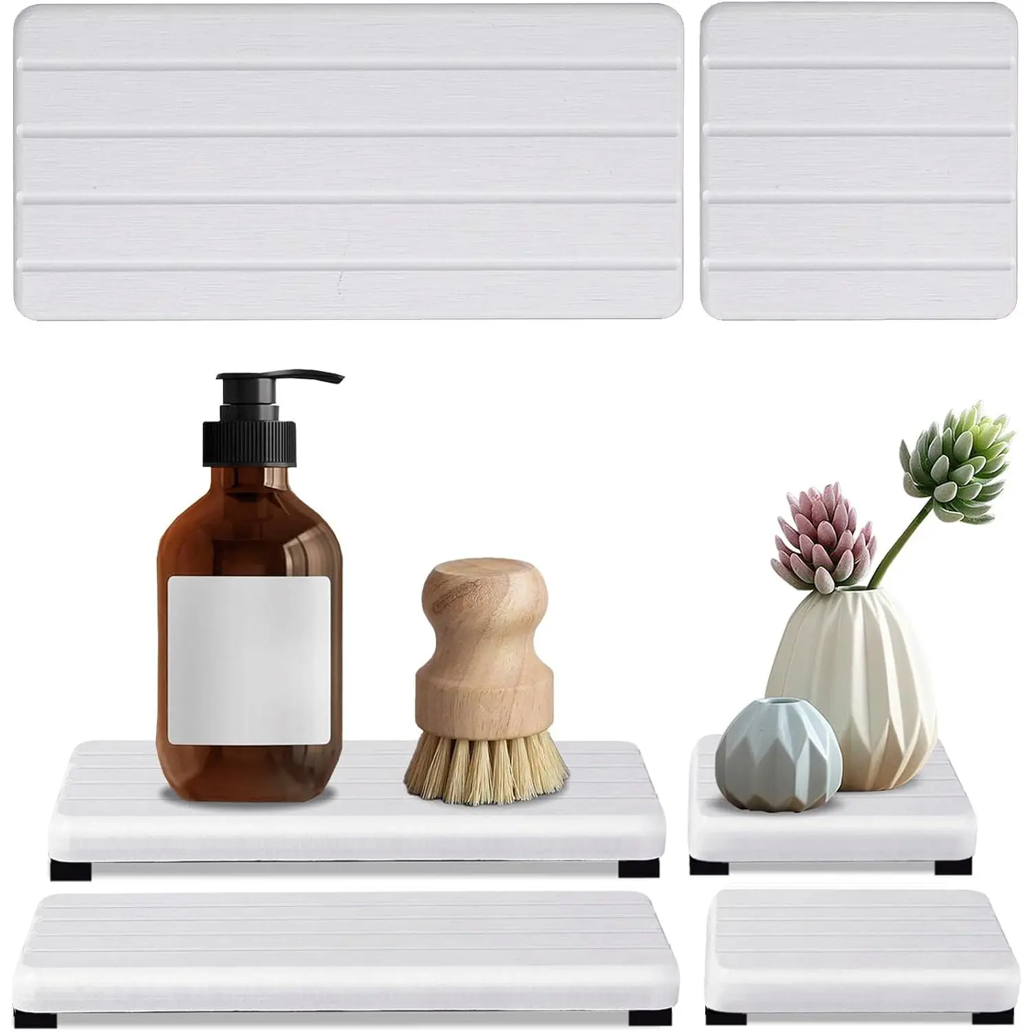 4 count Stone Drying Tray for Bathroom Sink and Kitchen Counter,  Drying Diatomite Stones Soap Trays, Diatomaceous Coaster,  Trays, Water Absorbing Stone Tray for Sink