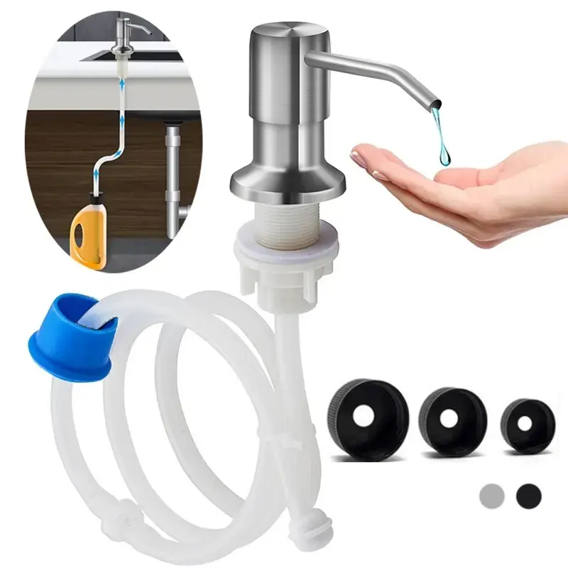 Stainless Steel Soap Dispenser Extension Tube Kit, Kitchen Sink Liquid Soap Dispenser, Bathroom Lotion Detergent Hand Press Pumps, Soap Container, Home Goods