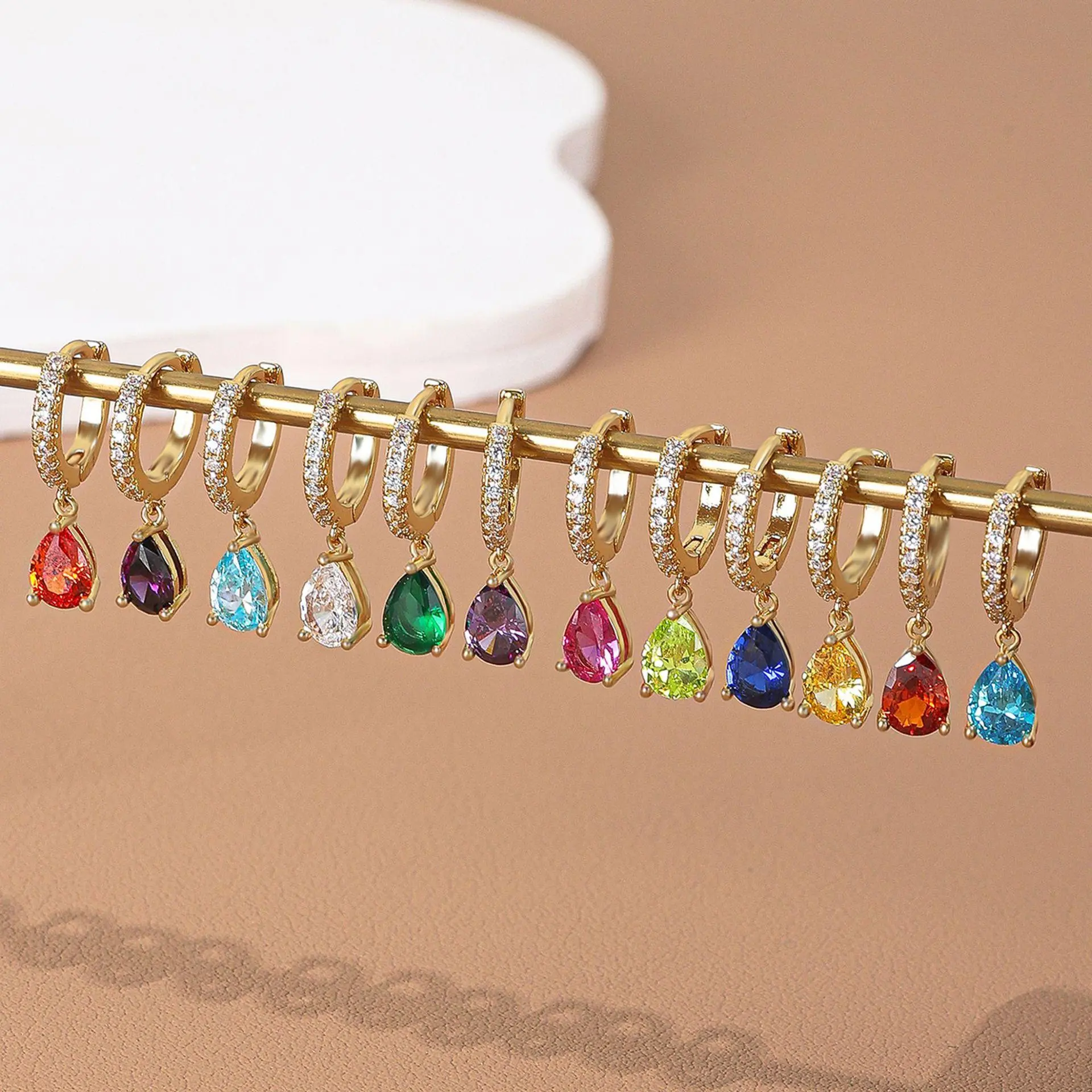 14K Gold Plated Birthstone Drop Hoop Earrings - Exquisite Birthstone Huggie Trendy Earrings Elegant Gift for Women Teardrop Earrings Festivals, Birthdays, and Special Occasions